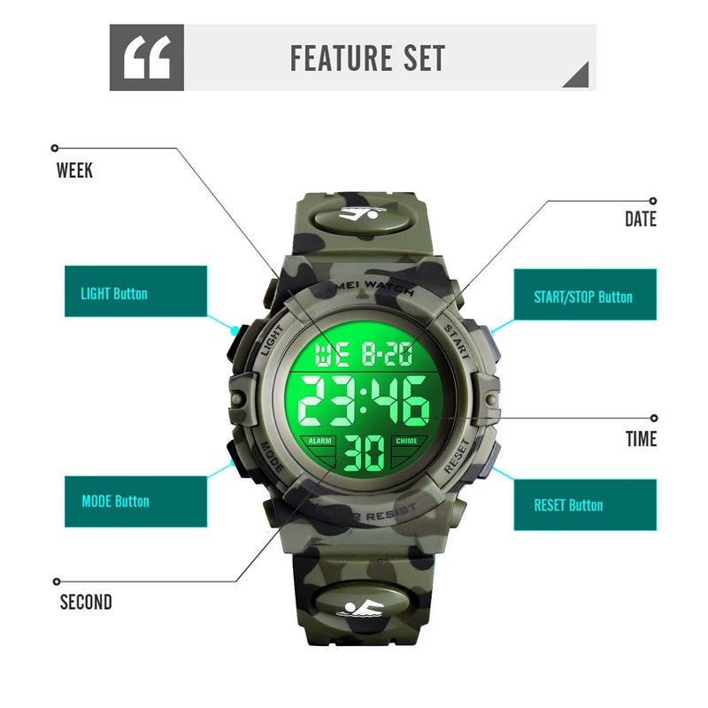 cofuo Watch for Boys 4-12 Year Old, Kids Camouflage Digital Sports Waterproof Outdoor Analog Electronic Watches with Alarm Stopwatch, Children Birthday Presents Gifts Toys for Age 4-12 Year Old Boys Girls - Image 4